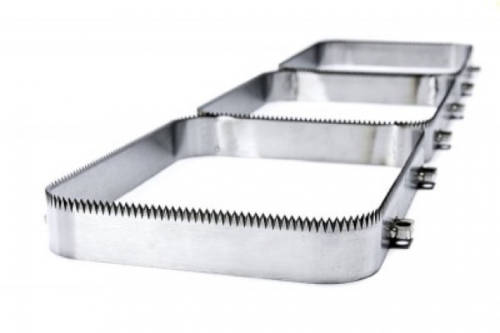 Razor sharp multi-header stainless steel food tray sealing knife, that is compatible with Ulma food packaging machines.